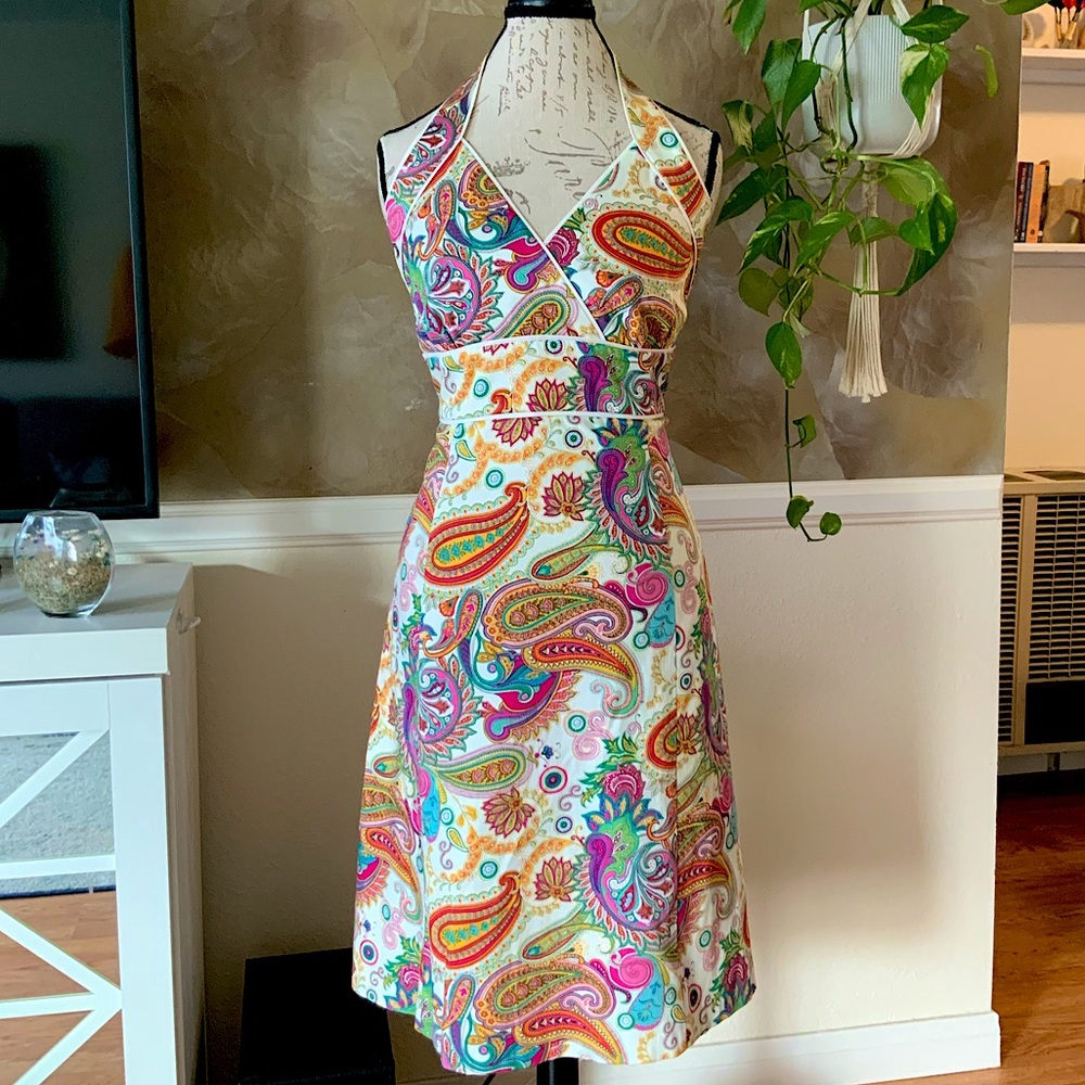 Tahari Halter Paisley Print Dress